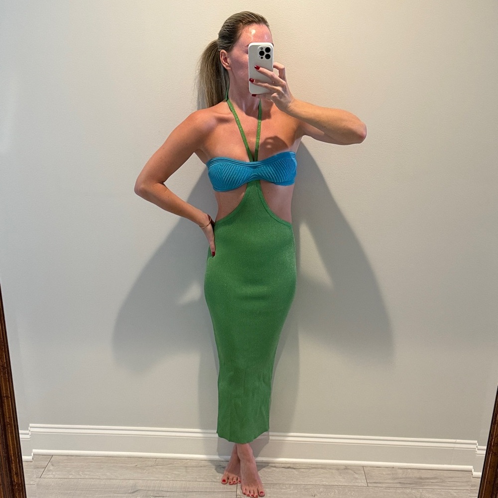 Retrofête Green and Blue Cutout Dress